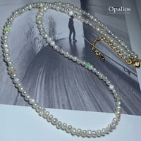 淡水パール＋最高級品質プレシャスオパールボタンカットSV925GPネックレス