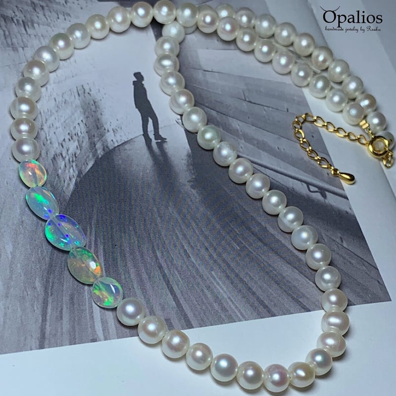 淡水パール＋最高級品質プレシャスオパール ボタンカットSV925GP