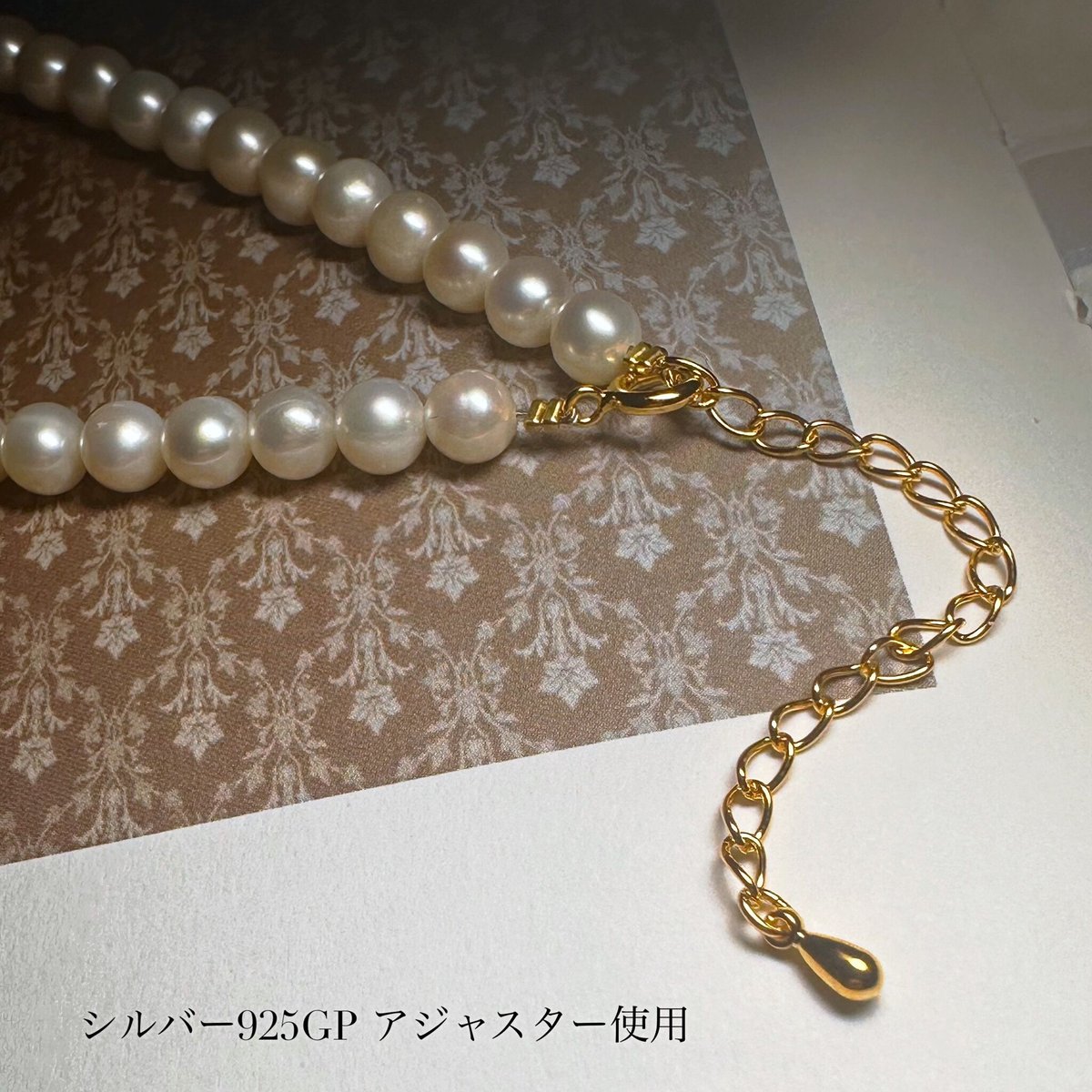 淡水パール＋最高品質タンブル型プレシャスオパール SV925GPネックレス