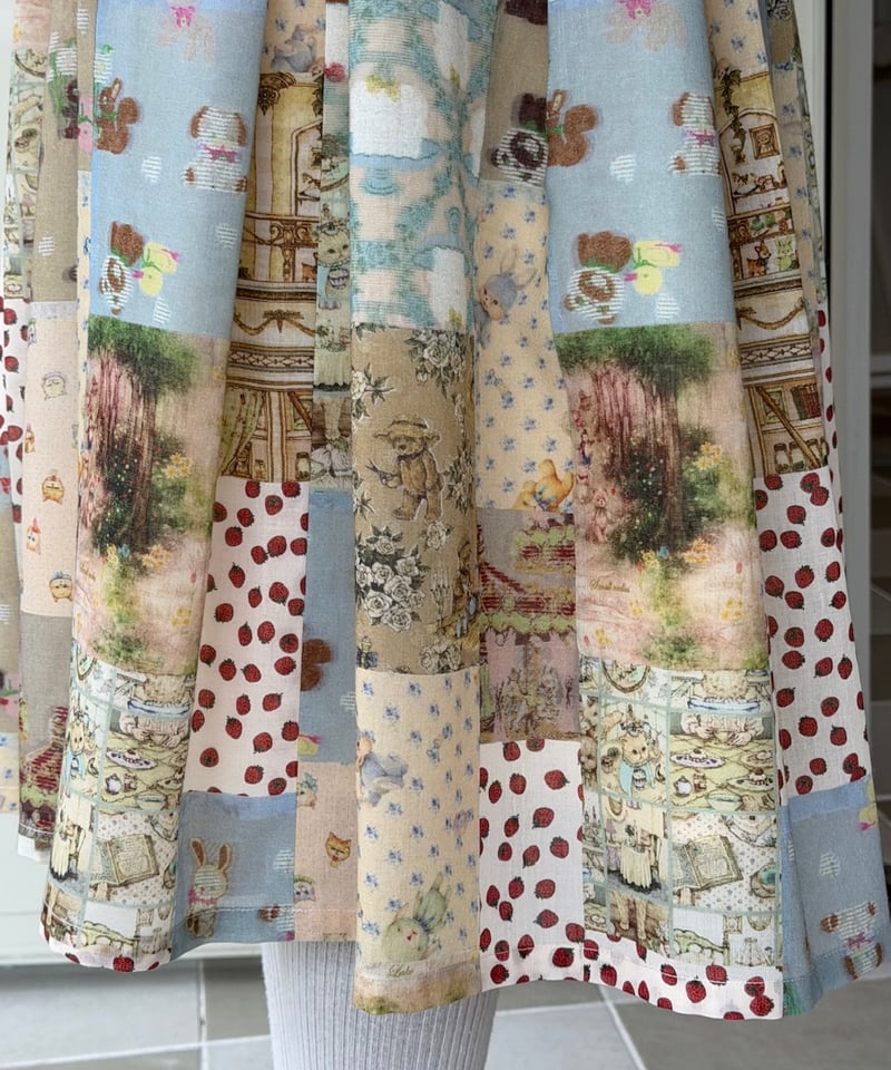 yukiemon 　パッチワーク　テキスタイル　スカート　M 受注【Mのみ】テキスタイル丈短めスカート | yukiemon