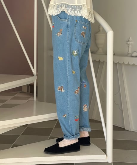 【現物・M】fortune刺繍デニムパンツ