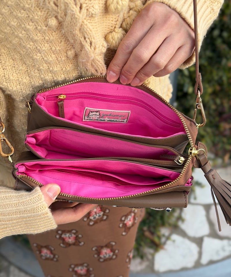 現物】蚤の市ぎゅうぎゅうお財布ショルダーBAG (ブラウン) | yukiemon