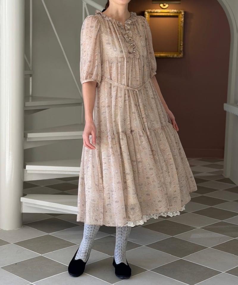 数量限定受注・M】5部袖テキスタイルワンピース(ペチワンピース無し