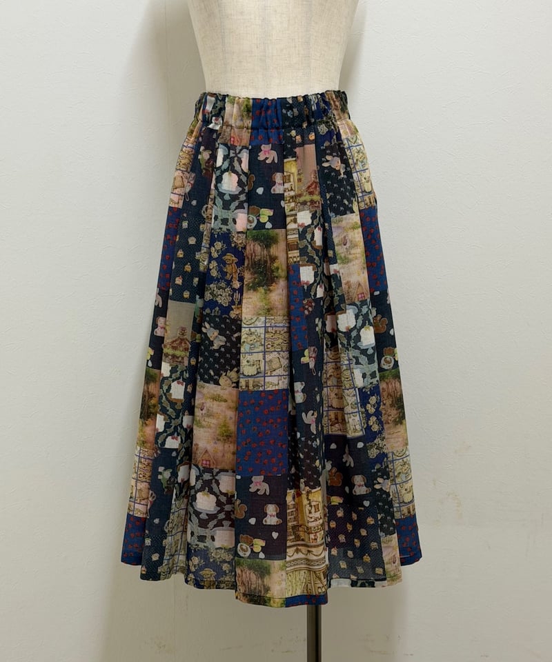 yukiemon テキスタイルミドルスカート ぬいぬい ブラック 3L 受注【3L】テキスタイル丈長スカート | yukiemon