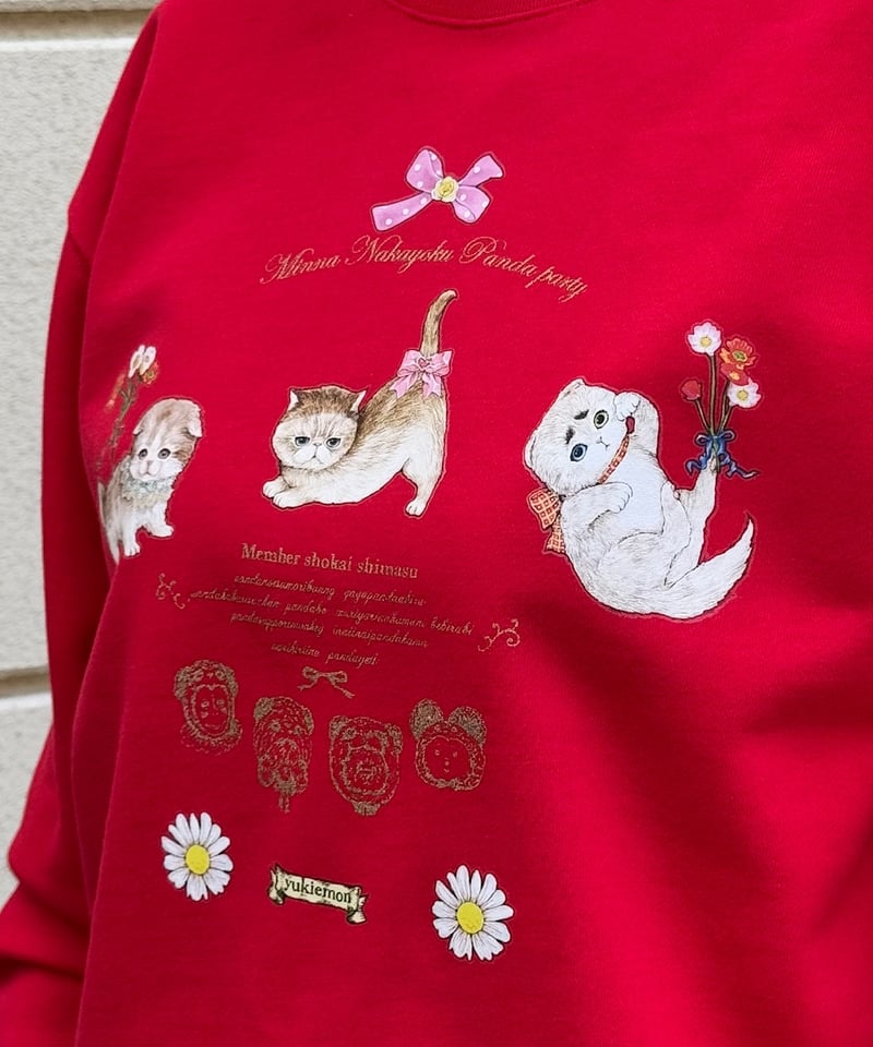 yukiemon コラージュ スエットプルオーバー Diary 3L レッド 猫