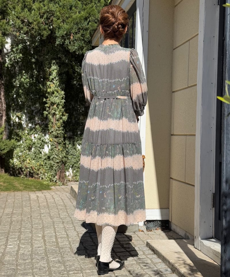 yukiemon リボンボーダー　ワンピース　M 極美品♡ 新品ユキエモン リボンボーダーワンピース Mサイズ ミルク