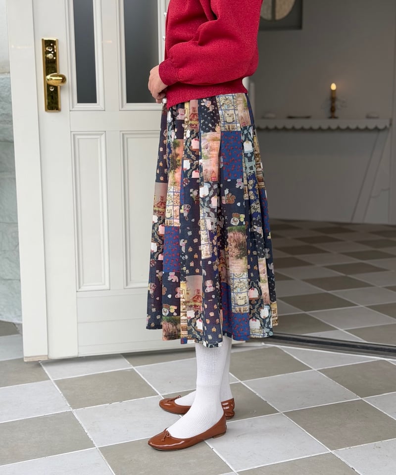 yukiemon テキスタイルミドルスカート ぬいぬい ブラック 3L 受注【3L】テキスタイル丈長スカート | yukiemon