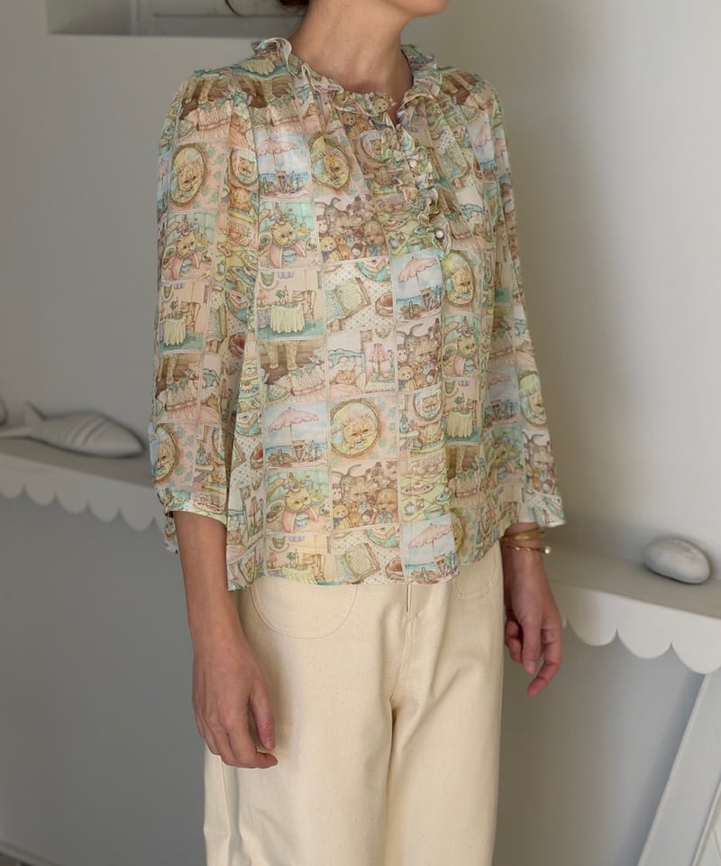 数量限定受注・3L】5部袖テキスタイルブラウス(スーちゃんグラム