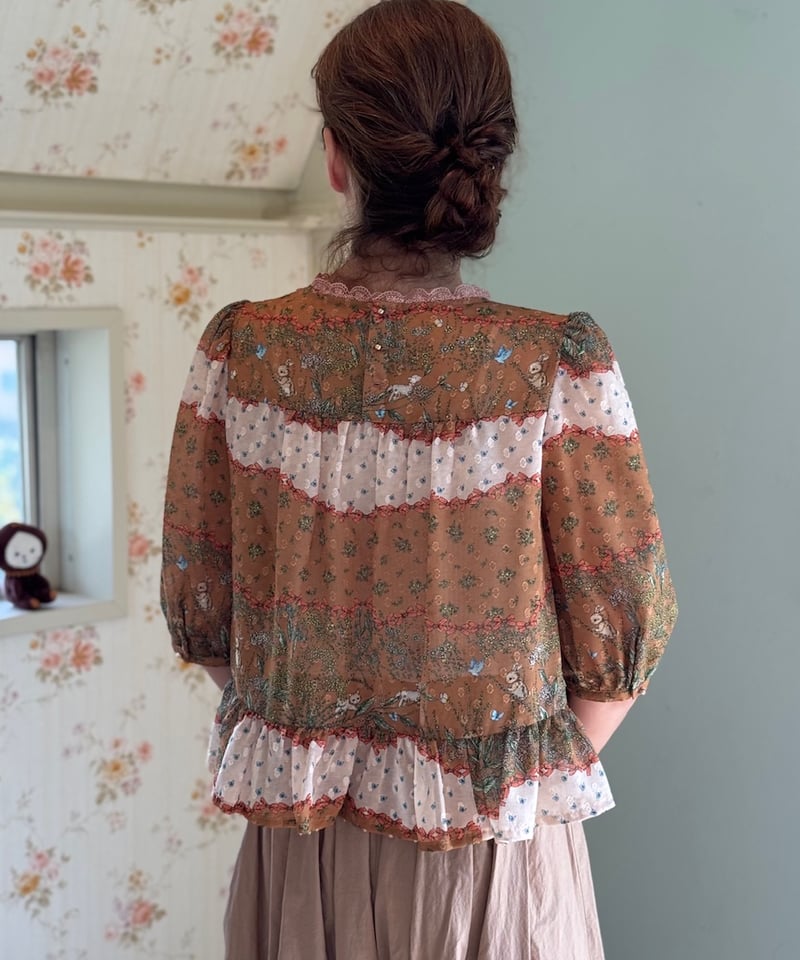 yukiemon リボンボーダーブラウス