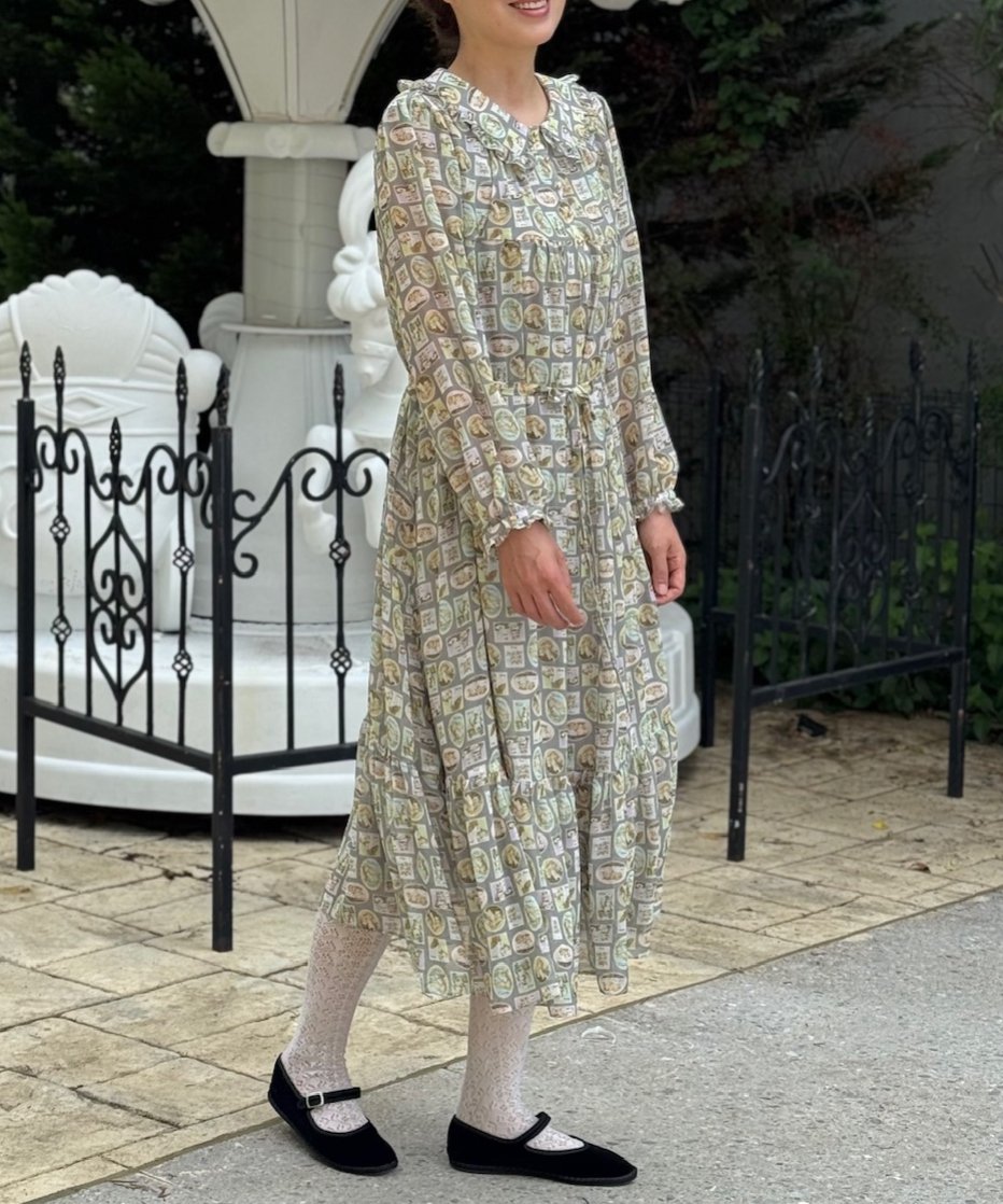 受注・3L】テキスタイルワンピース・ダイアリー柄(ペチあり