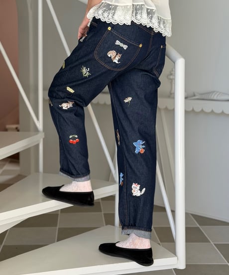 【現物・3L】fortune刺繍デニムパンツ
