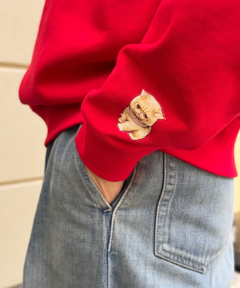 yukiemon コラージュ スエットプルオーバー Diary 3L レッド 猫