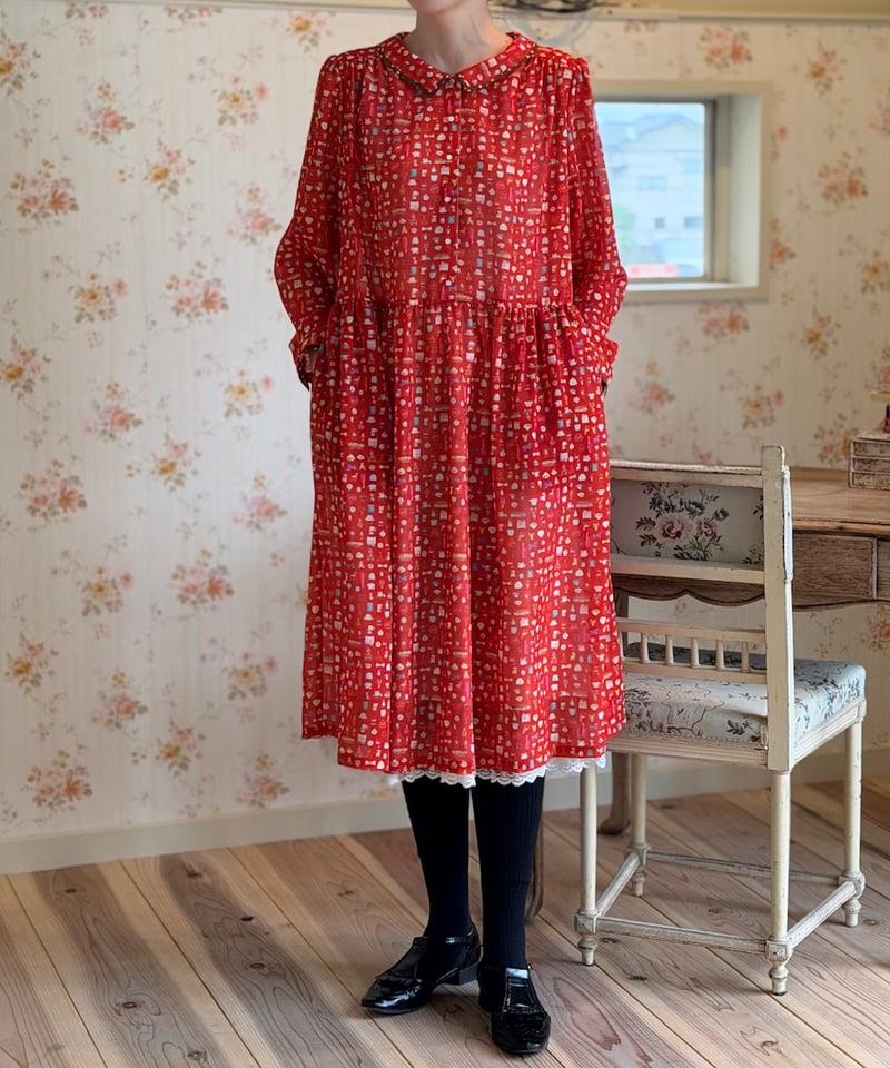 受注【3L】テキスタイルシックワンピース(ジョーゼット素材