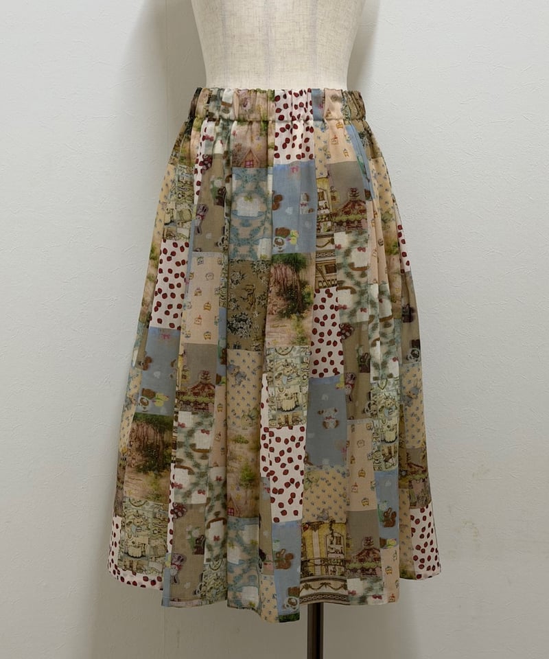 yukiemon テキスタイルミドルスカート ぬいぬい ブラック 3L 受注【3L】テキスタイル丈長スカート | yukiemon