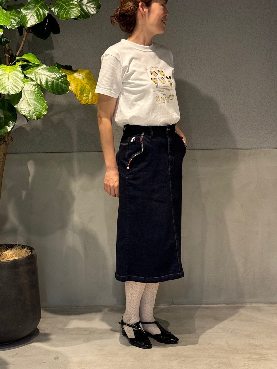 yukiemon．おリボンデニムミドルスカート yukiemon おリボンデニムミドルスカート