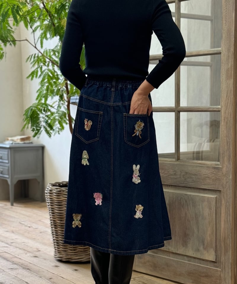 yukiemon．おリボンデニムミドルスカート yukiemon おリボンデニム