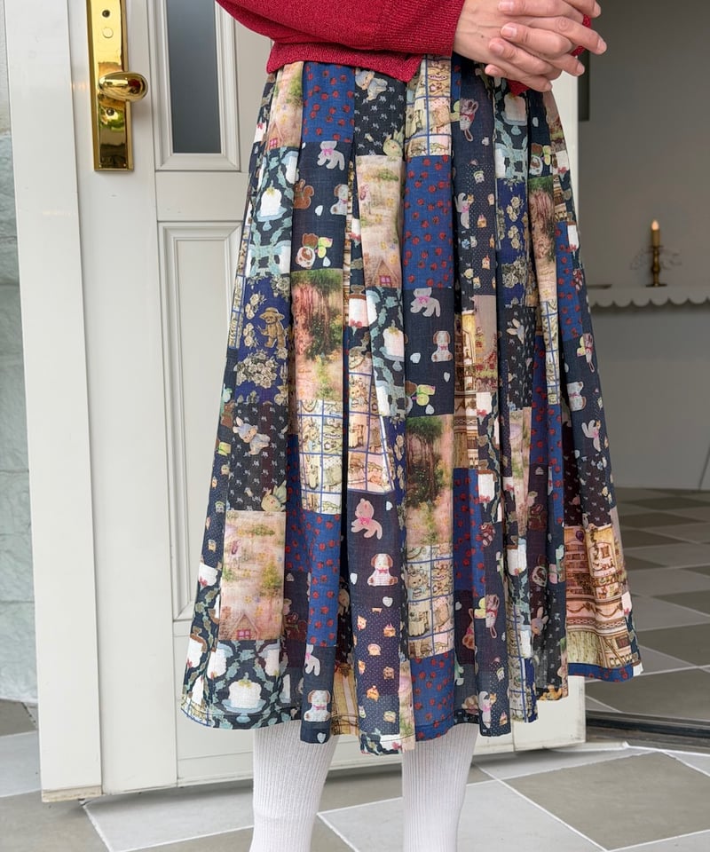 yukiemon テキスタイルミドルスカート ぬいぬい ブラック 3L 受注【3L】テキスタイル丈長スカート | yukiemon