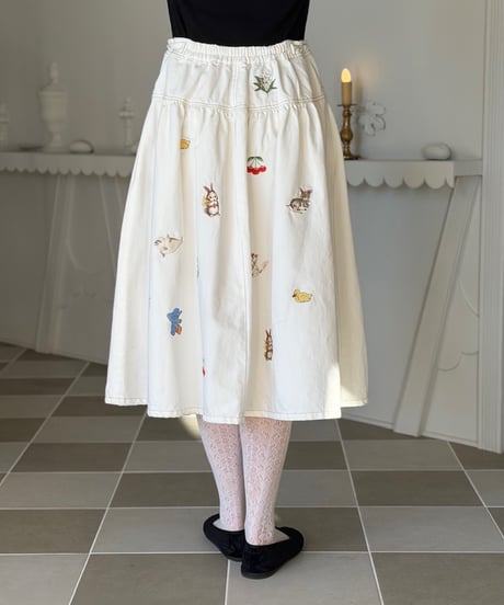 【現物・M】fortune刺繍デニムスカート