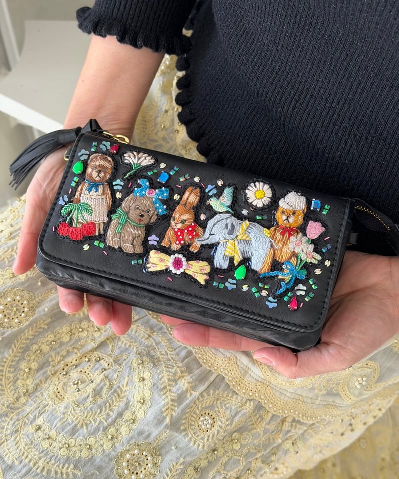 現物】蚤の市ぎゅうぎゅうお財布ショルダーBAG (ブラック) | yukiemon