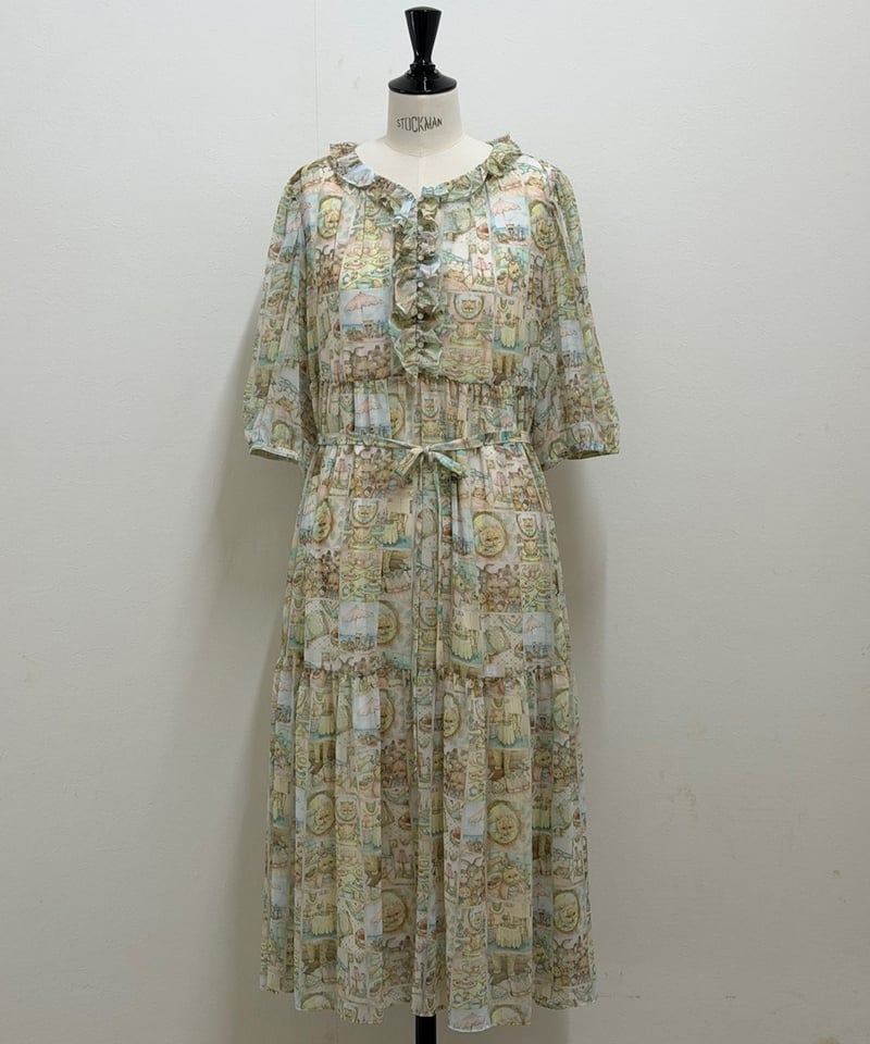 新品　yukiemon ホテル　ペチワンピース付きワンピース　3L 数量限定受注・3L】5分袖テキスタイルワンピース(ペチワンピース付き