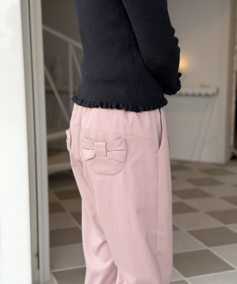 数量限定受注・3L】後ろリボンたっぷりパンツ/くすみピンク(数量限定