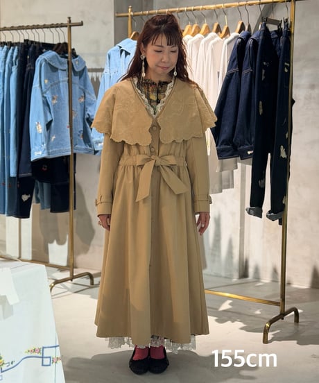 【受注・M】くまとスズランのケープコート・濃いベージュ