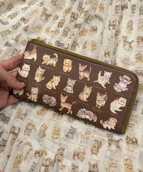 【現物】テキスタイルぺたんこ長財布(こねこ図鑑)
