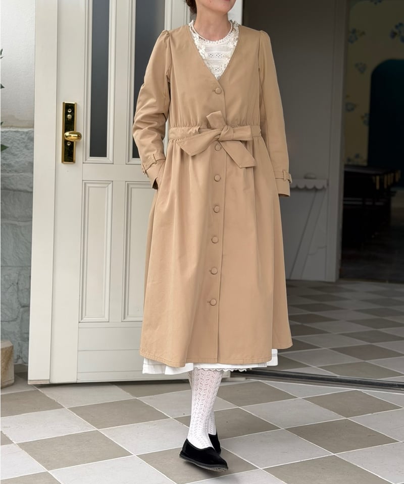 美品　regleam フーディーケープコート　ベージュ　3way トレンチ　F 受注・3L】くまとスズランのケープコート・濃いベージュ | yukiemon