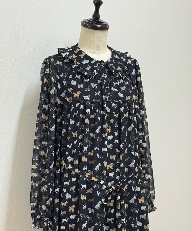 受注・3L】テキスタイルワンピース・こいぬ図鑑柄(ペチ無し