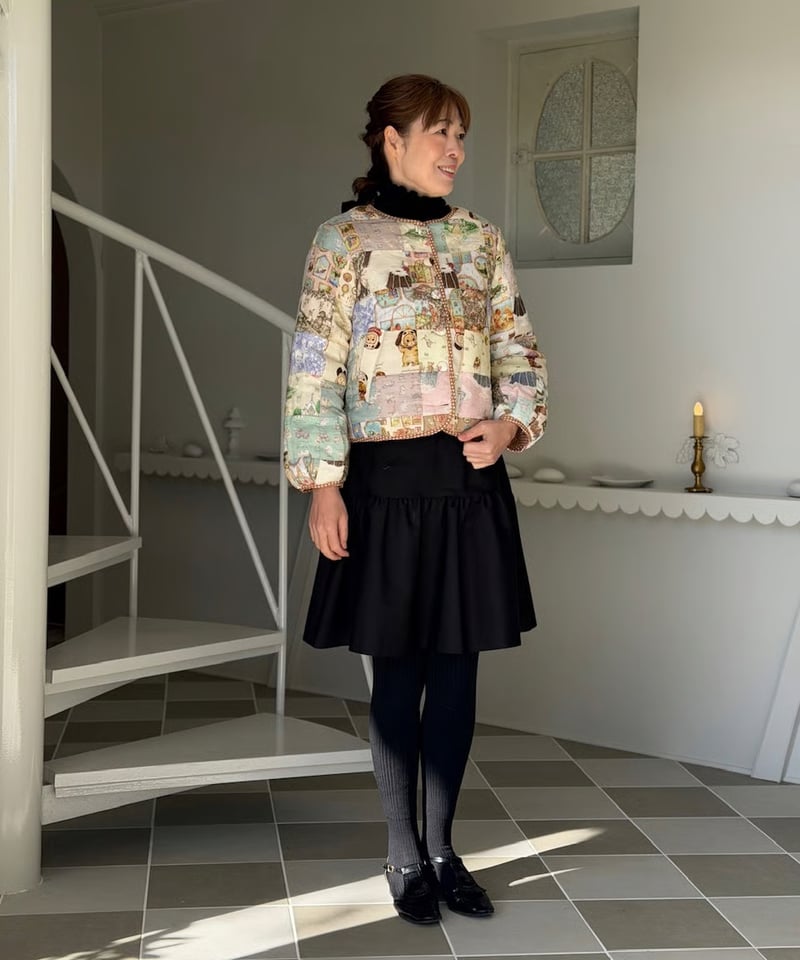 yukiemon 着せ替え柄　テキスタイルキルトブルゾン　M　レア品 ブラック 現物・M】アーカイブテキスタイルブルゾン | yukiemon