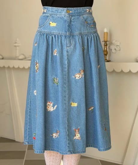 【現物・3L】fortune刺繍デニムスカート(3色展開)