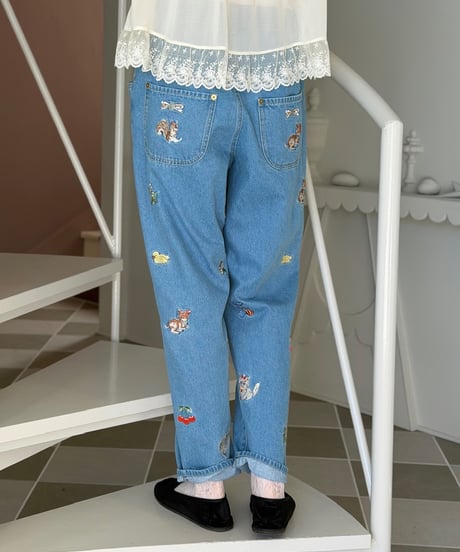 【現物・M】fortune刺繍デニムパンツ