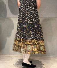 【現物・M】半袖リメイクパッチワークテキスタイルワンピース(ペチあり)