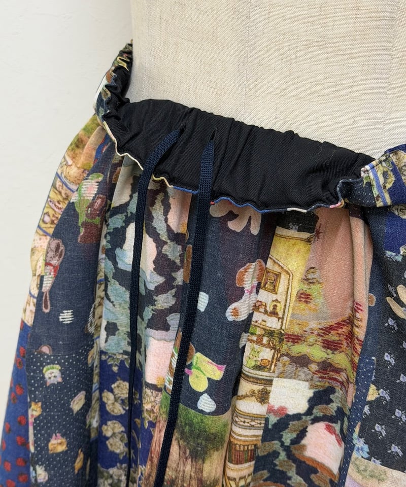 yukiemon テキスタイルミドルスカート ぬいぬい ブラック 3L yukiemon テキスタイルミドルスカート ぬいぬい ブラック 3L