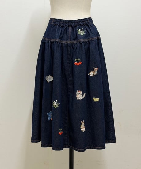 【現物・3L】fortune刺繍デニムスカート(3色展開)