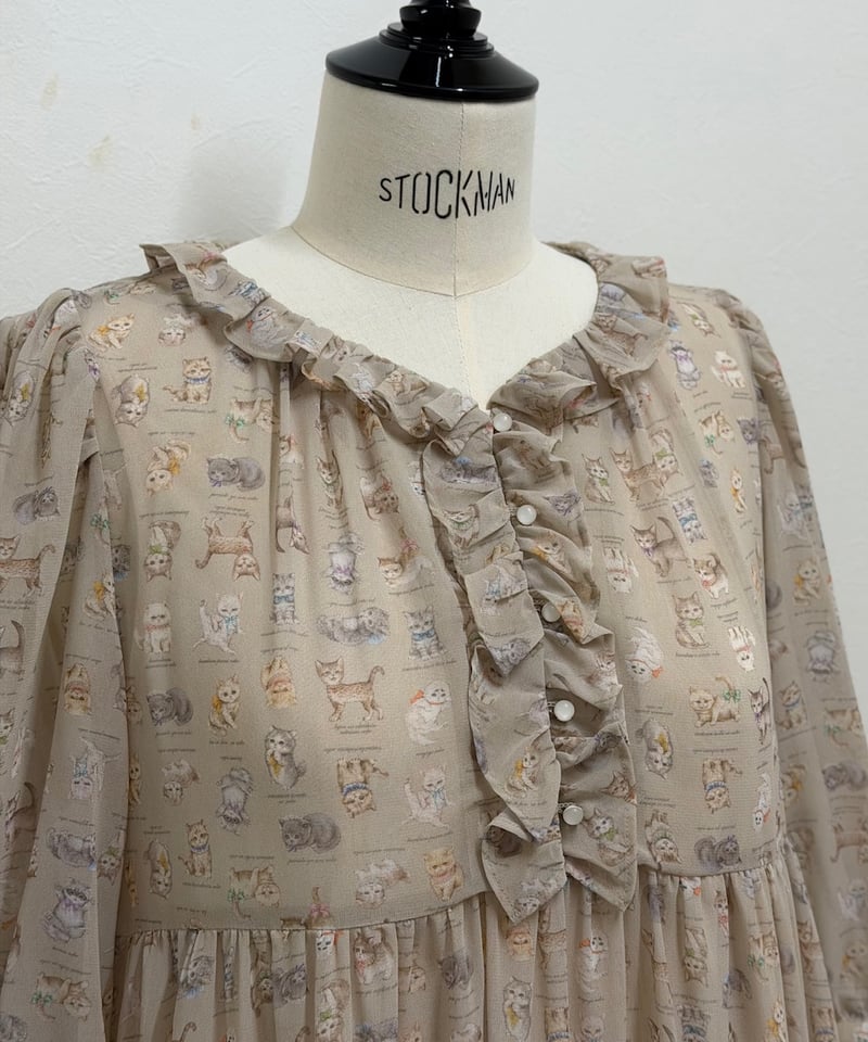 数量限定受注・M】5部袖テキスタイルワンピース(ペチワンピース無し