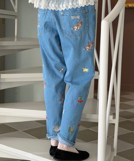 【現物・M】fortune刺繍デニムパンツ