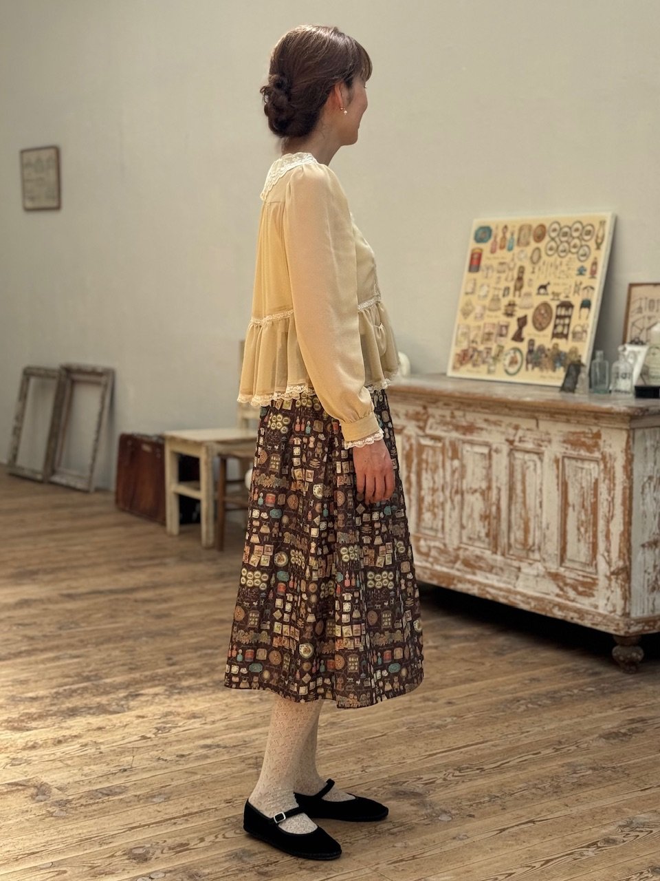 値下げしました⭐︎【美品】yukiemon こいぬ図鑑スカート Mサイズ M】蚤の市スカート | yukiemon