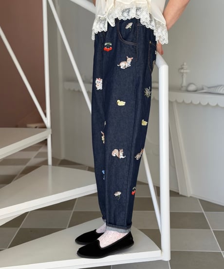 【現物・3L】fortune刺繍デニムパンツ