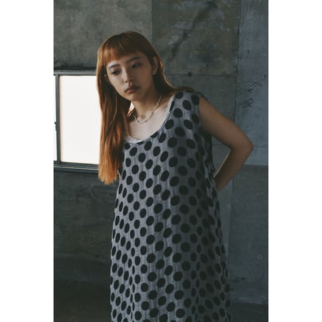 フラックス ノースリーブ ドット リネン ワンピース / "FLAX" no sleeve dot linen onepiece