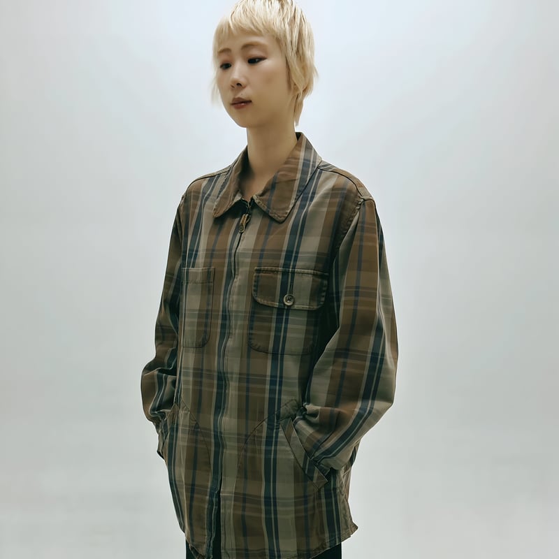 【美品】バナナリパブリックチェックジャケットグリーンネイビー6ML２つボタン qg8879-03_1.jpg