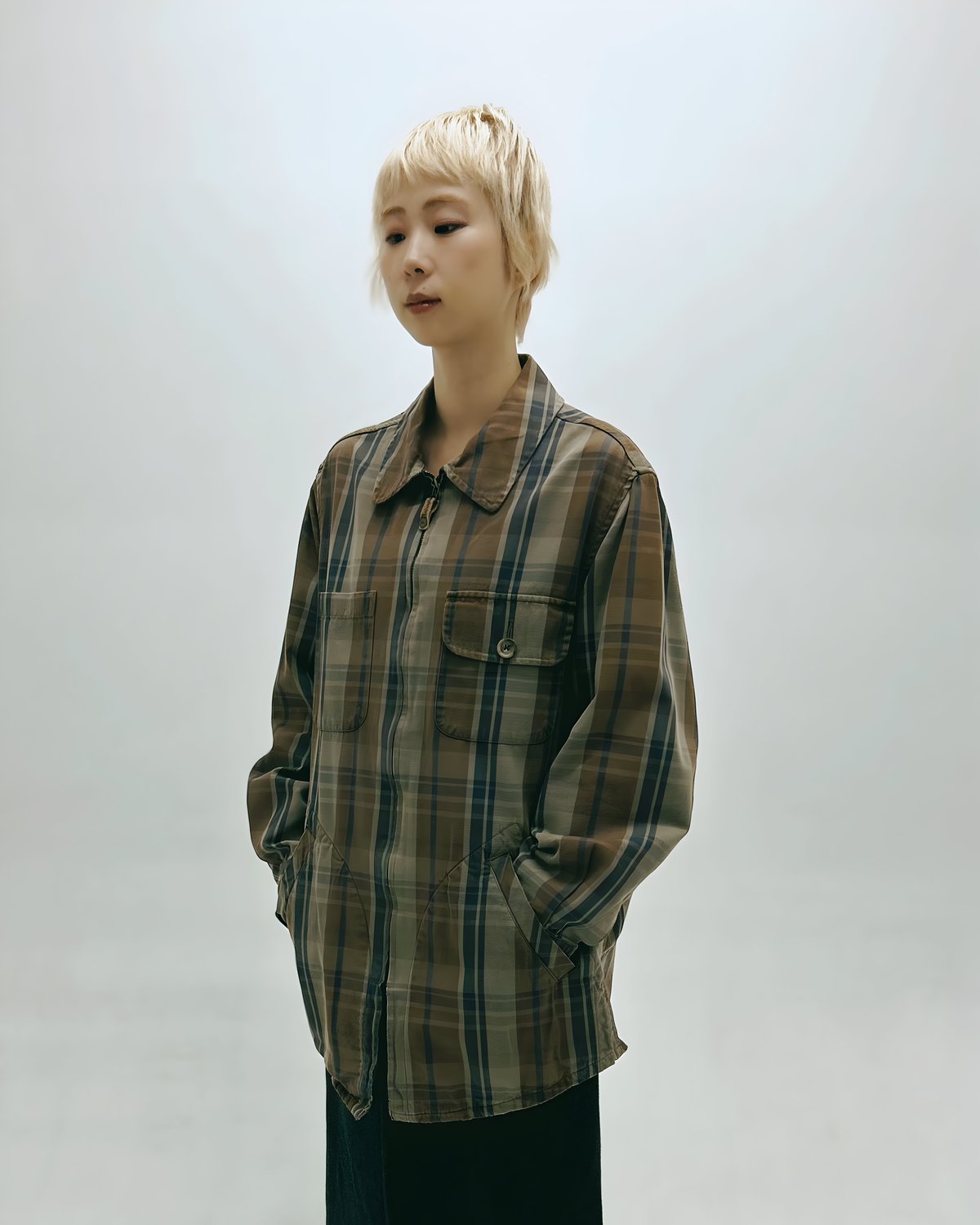 【美品】バナナリパブリックチェックジャケットグリーンネイビー6ML２つボタン バナナリパブリック コットン チェックジャケット / 