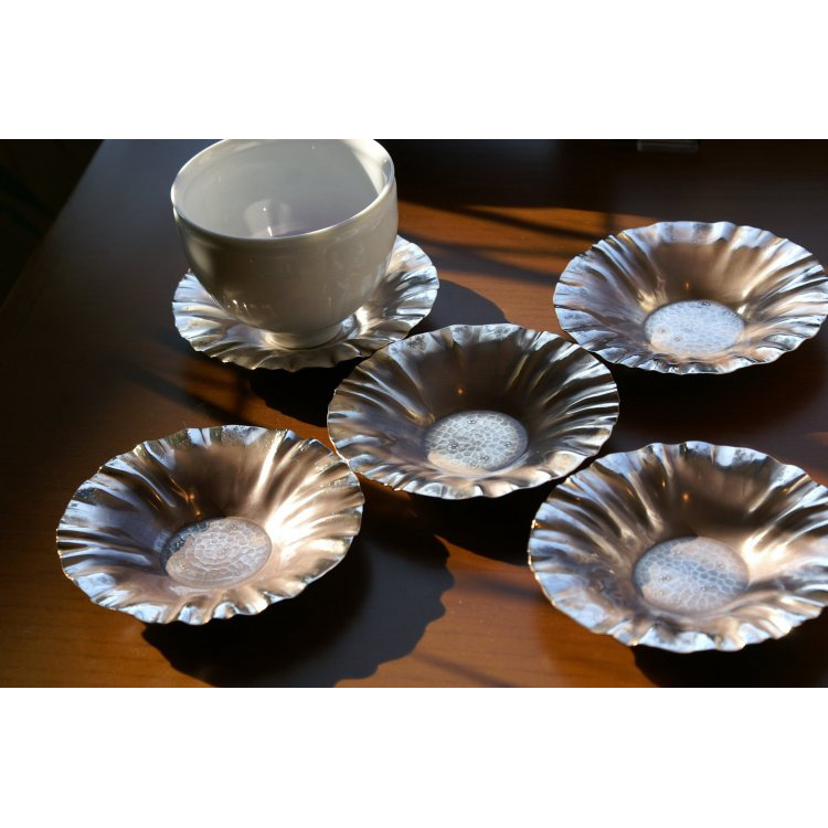 茶托 純銀 花形 夕顔 5枚セット 茶器【工芸ギフト】 | 鎌倉清雅堂