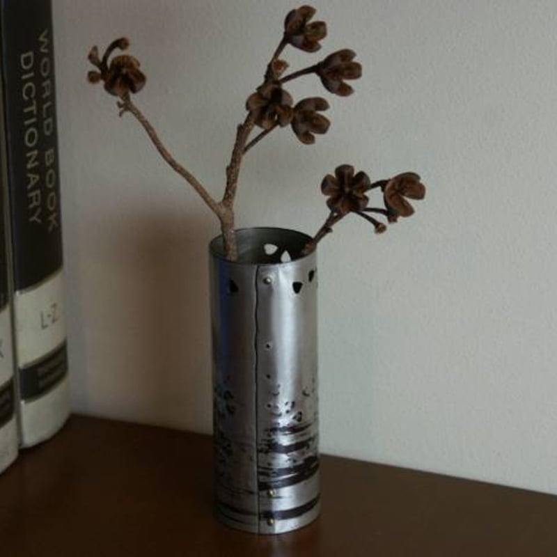 手作り銅器 花器 銀色 筒形 鋲止 御祝ギフト | 鎌倉清雅堂
