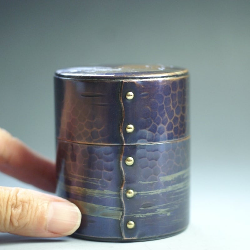 手作り銅器 茶筒 茶入れ 兎文 50g入用 茶器【工芸ギフト】 工芸