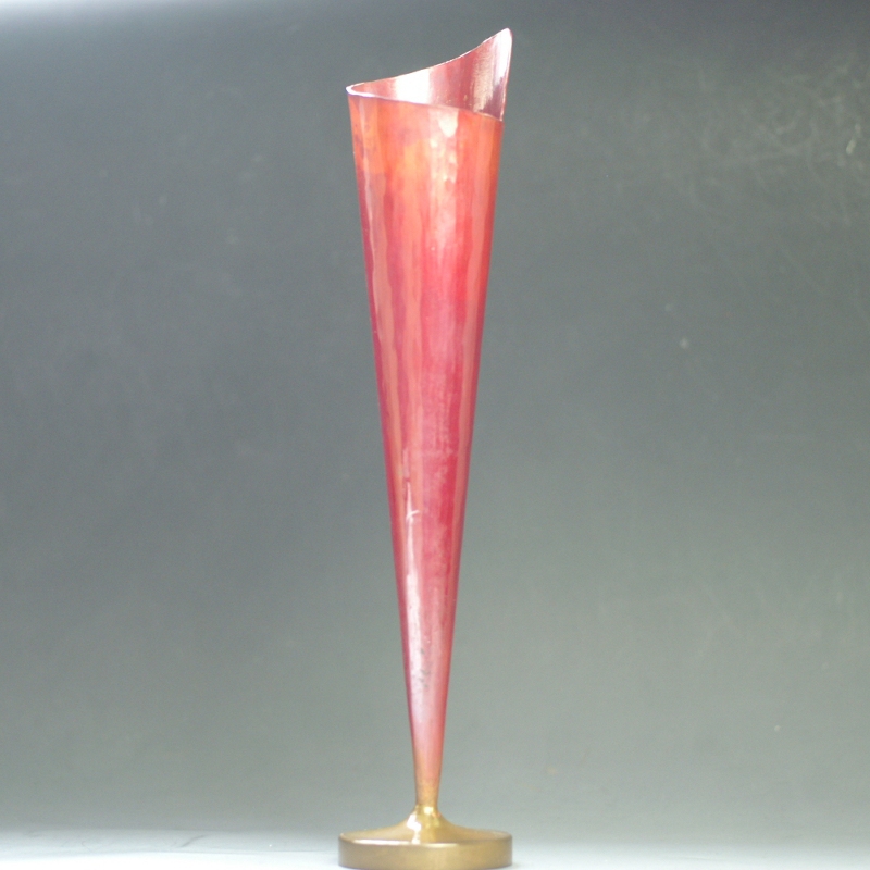 花瓶 紅色 垂花 中 一輪挿し 花器 銅製 工芸品 鍛造 手づくり おしゃれ