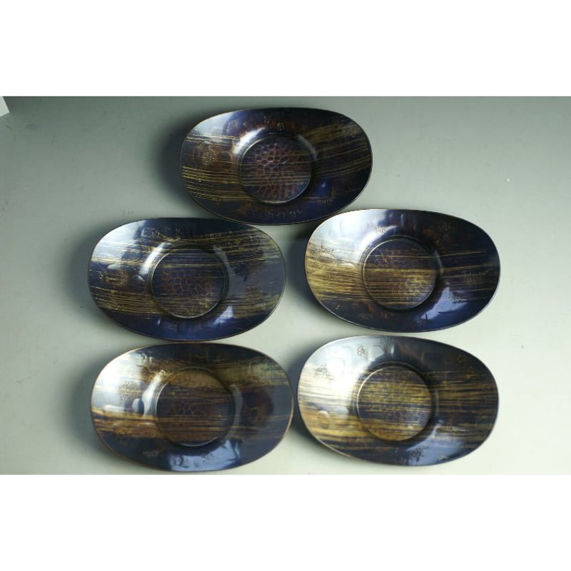 手作り銅器 茶托 玉露 小判形 風紋 5枚セット 茶器【工芸ギフト