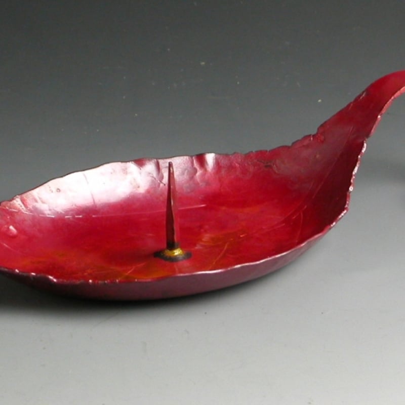 手作り銅器 燭台 紅木の葉手付 大 | 鎌倉清雅堂