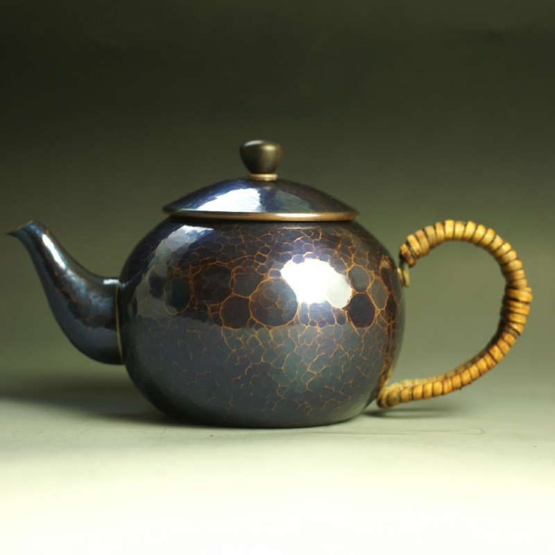 急須 銅器 手作り 青藍色 丸形 口網 ツマミ 木瓜 二合用 茶器 急須 銅器 手作り 青藍色 丸形 口網 ツマミ 木瓜 二合用 茶器