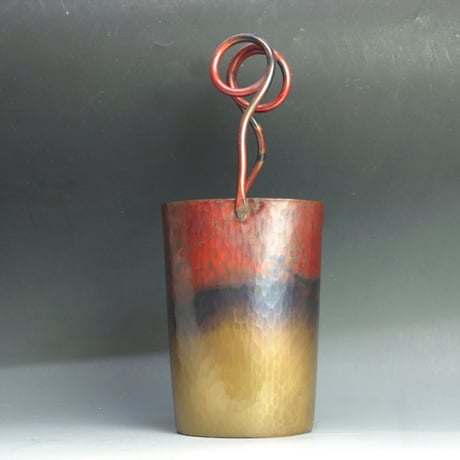 花瓶 茜色 巻線 一輪挿 特大 大きい 花器 銅製 工芸品 鍛造 手づくり おしゃれ 日本製 工芸 新築 御祝 ギフト